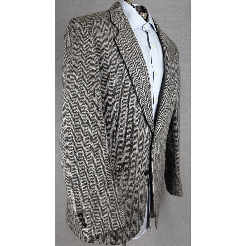 Kuppenheimer Mens Pure Wool Herringbone Blazer Grey Black Union Made USA 40R